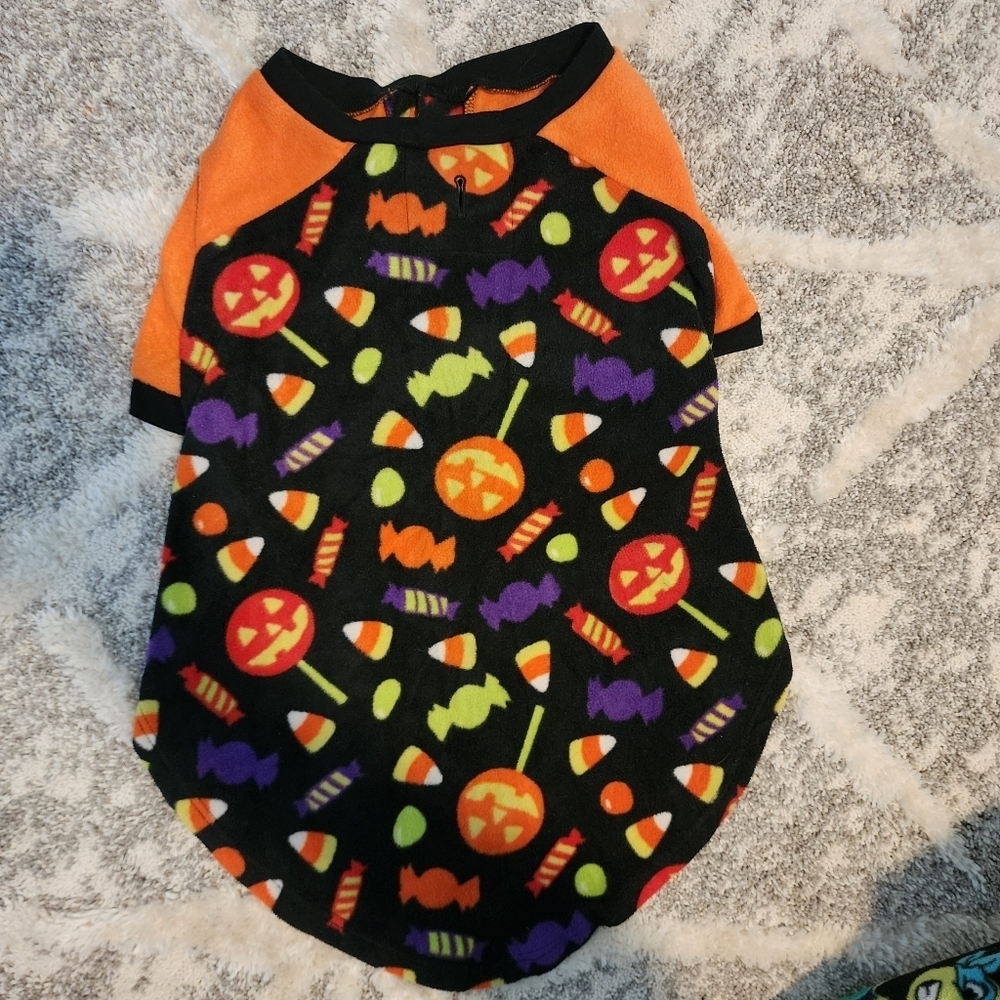 Way To Celebrate Halloween Pet Dog Shirt Black Orange All-over Candy Print EUC L